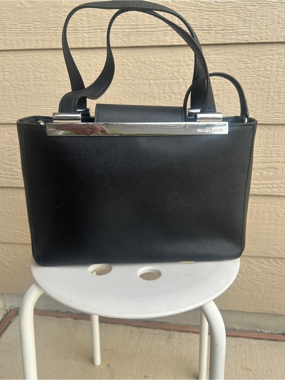 Michael Kors Black Saffiano Leather Shoulder Bag with Silver-Tone Accent